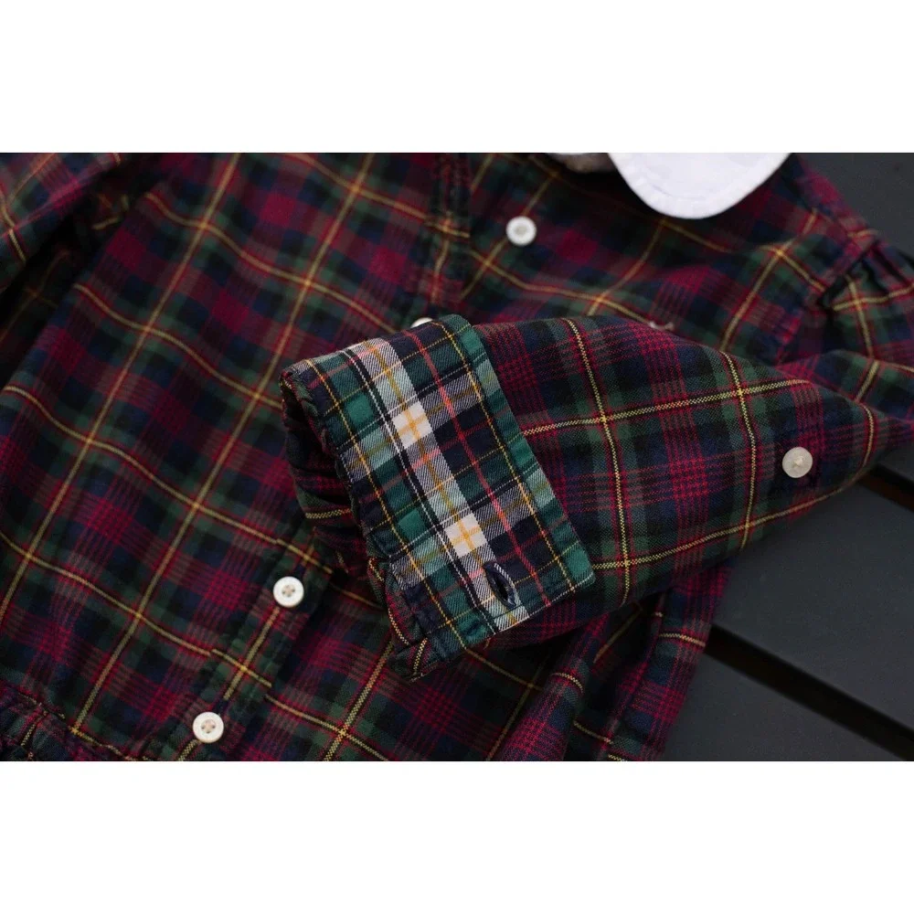 Ralph Lauren Shirt Dress Toddler 2T Tartan Plaid Peter Pan Collar Cinched Preppy